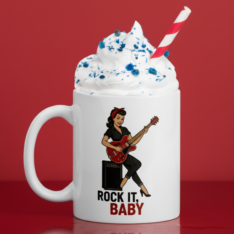 Taza de Cerámica Rockabilly - Regalo Original Pin Up            "Rock It, Baby"