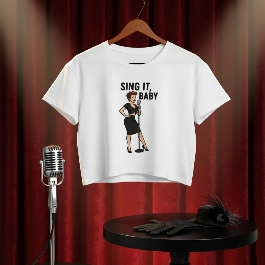Crop Top de Cantante para Mujer - Camiseta Corta Retro Pin Up "Sing It, Baby"
