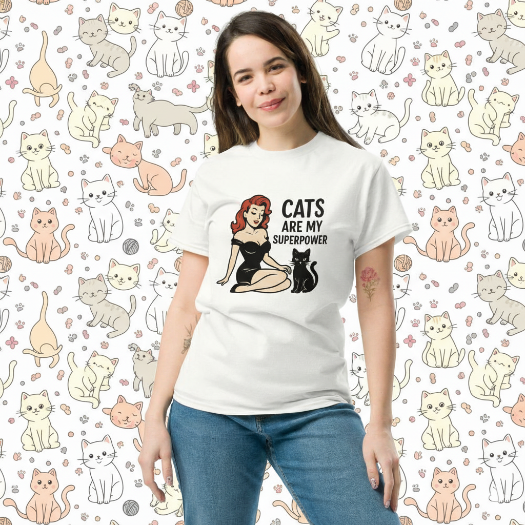 Camiseta de Gato para Mujer       - Diseño Vintage Pin Up        "Cats Are My Superpower"