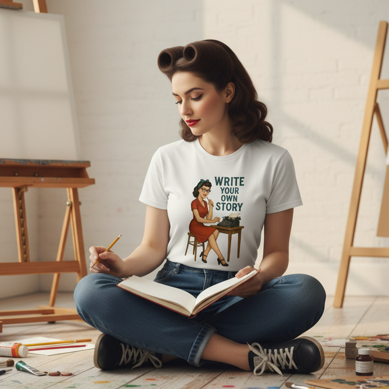 Camiseta larga de Escritora para Mujer - Diseño Vintage "Write Your Own Story"