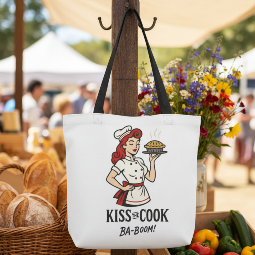 Bolso Tote para Cocinera y Compra - Estilo Pin Up            "Kiss the Cook Ba-Boom"