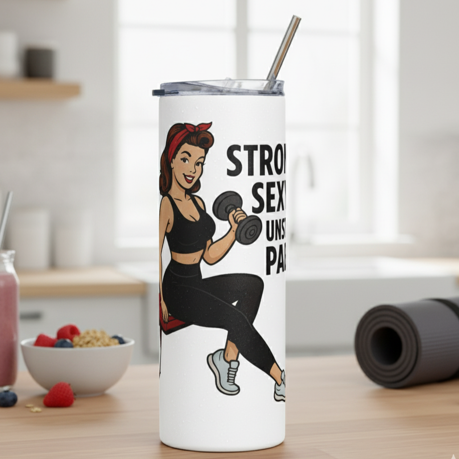 Vaso de Acero Inoxidable Fitness - Botella Térmica Pin Up    "Strong, Sexy, Unstoppable"