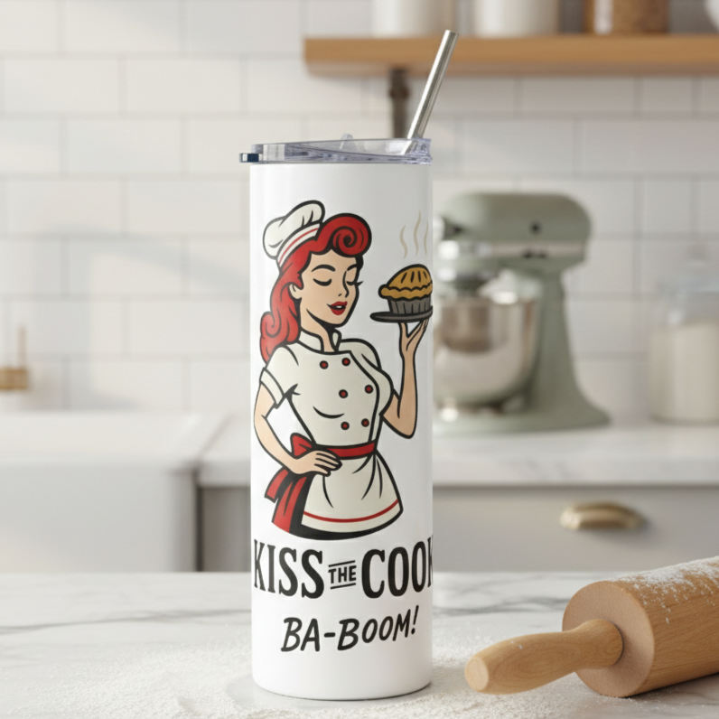 Vaso de Acero Inoxidable Cocinera - Botella Térmica Pin Up "Kiss the Cook Ba-Boom"