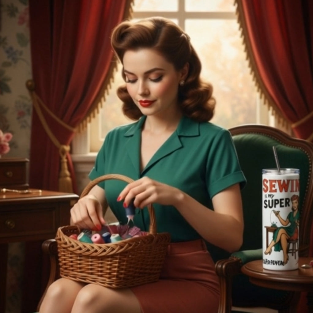 Vaso de Acero Inoxidable para Costura - Botella Térmica Pin Up "Sewing is my superpower"