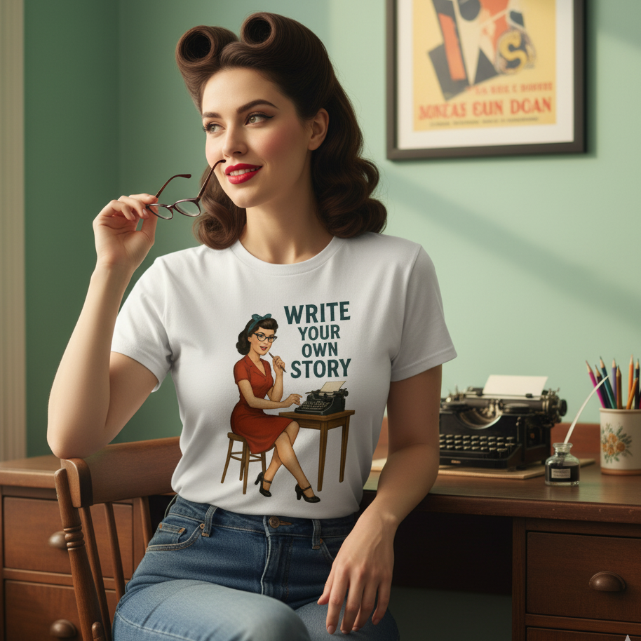 Camiseta larga de Escritora para Mujer - Diseño Vintage "Write Your Own Story"