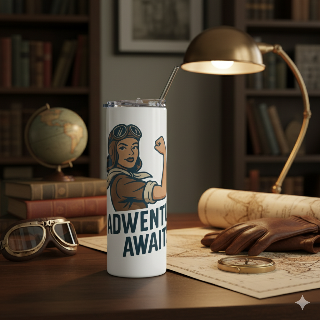 Vaso de Acero Inoxidable Aviadora - Botella Térmica Pin Up "Adventure Awaits"