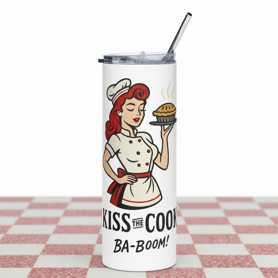 Vaso de Acero Inoxidable Cocinera - Botella Térmica Pin Up "Kiss the Cook Ba-Boom"
