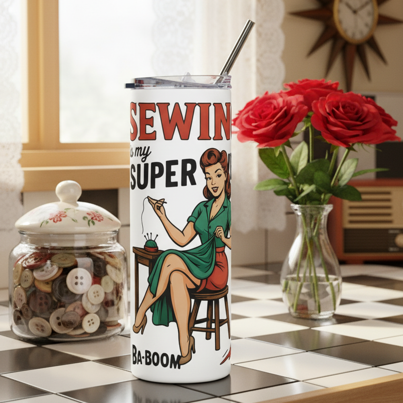 Vaso de Acero Inoxidable para Costura - Botella Térmica Pin Up "Sewing is my superpower"