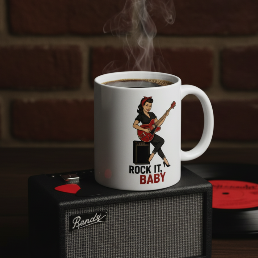 Taza de Cerámica Rockabilly - Regalo Original Pin Up            "Rock It, Baby"