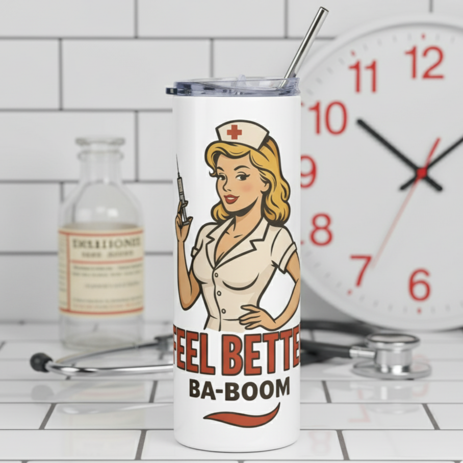 Vaso de Acero Inoxidable Enfermera - Botella Térmica Pin Up "Feel Better Ba-Boom"