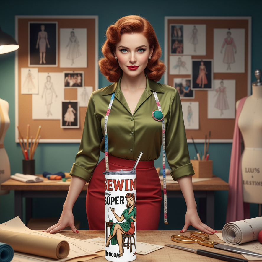 Vaso de Acero Inoxidable para Costura - Botella Térmica Pin Up "Sewing is my superpower"
