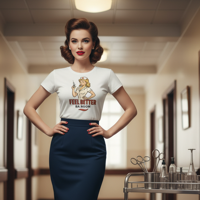 Crop Top de Enfermera para Mujer - Camiseta Corta Retro "Feel Better Ba-Boom"
