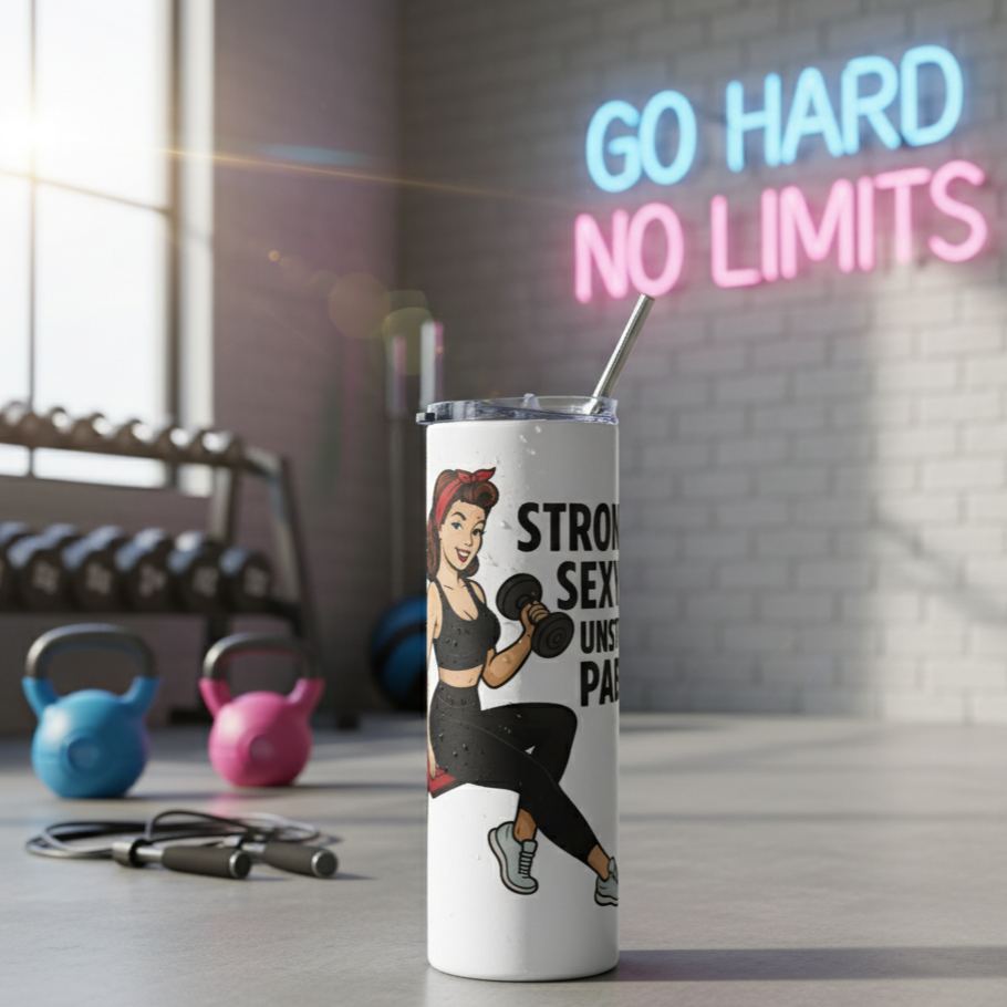 Vaso de Acero Inoxidable Fitness - Botella Térmica Pin Up    "Strong, Sexy, Unstoppable"
