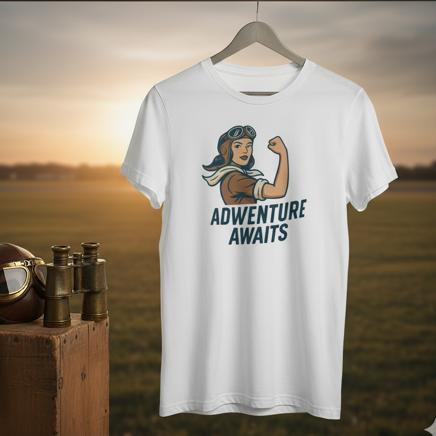 Camiseta larga de Aventura para Mujer - Diseño Vintage "Adventure Awaits"