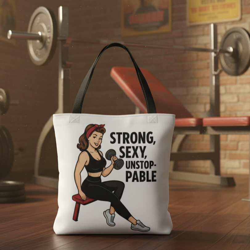 Bolso Tote Fitness para Gimnasio - Estilo Pin Up                     "Strong, Sexy, Unstoppable"
