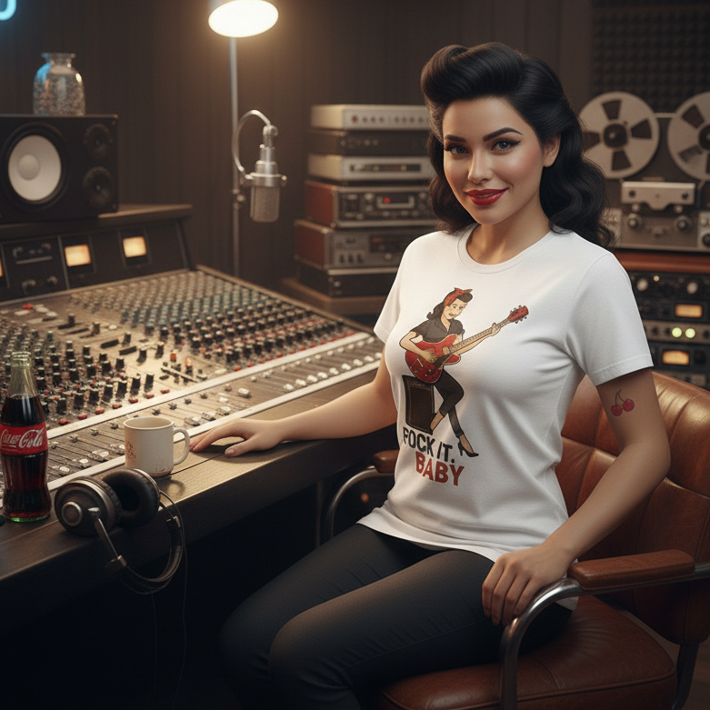 Camiseta Rockabilly para Mujer - Diseño Vintage Pin Up              "Rock It, Baby"