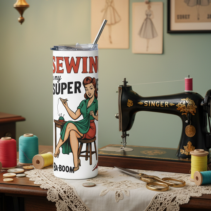 Vaso de Acero Inoxidable para Costura - Botella Térmica Pin Up "Sewing is my superpower"