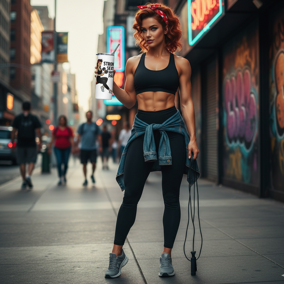 Vaso de Acero Inoxidable Fitness - Botella Térmica Pin Up    "Strong, Sexy, Unstoppable"
