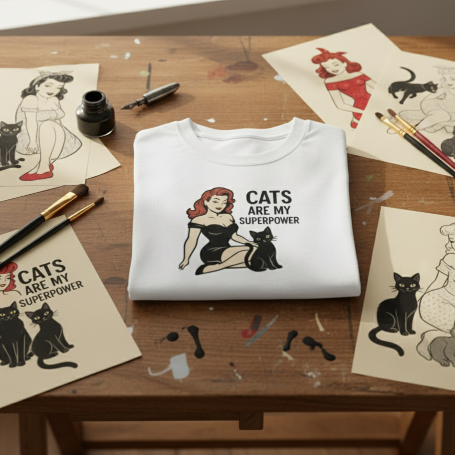 Crop Top de Gato para Mujer - Camiseta Corta Retro Pin Up "Cats Are My Superpower"