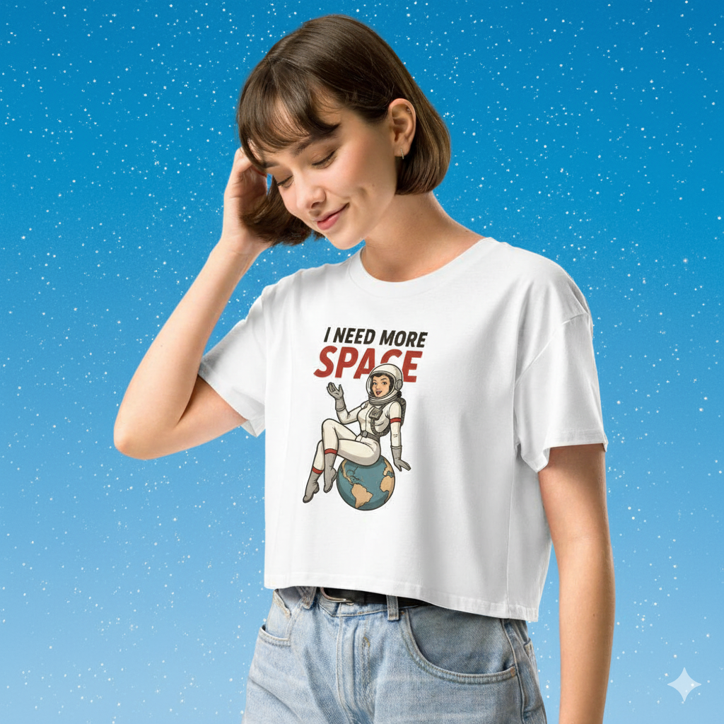 Crop Top de Astronomía para Mujer - Camiseta Corta Retro       "I Need More Space"