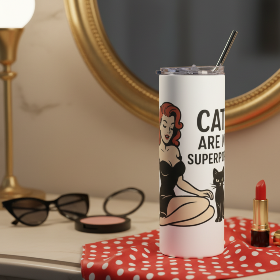 Vaso de Acero Inoxidable para Café - Diseño Gato Pin Up      "Cats Are My Superpower"