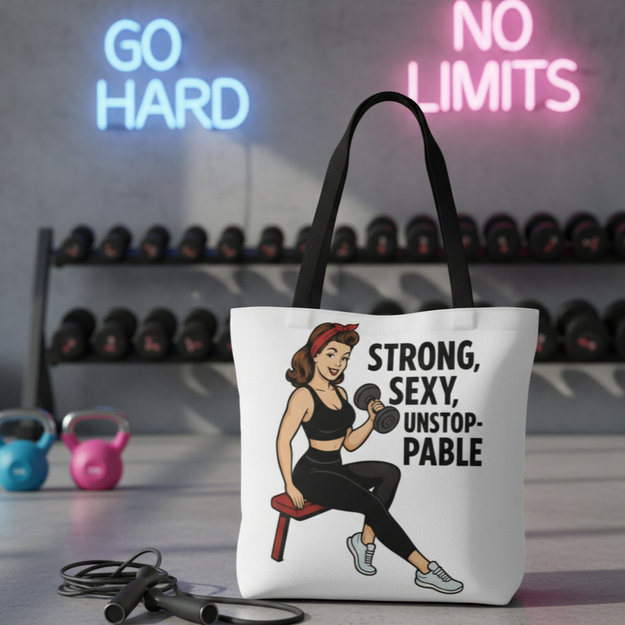 Bolso Tote Fitness para Gimnasio - Estilo Pin Up                     "Strong, Sexy, Unstoppable"