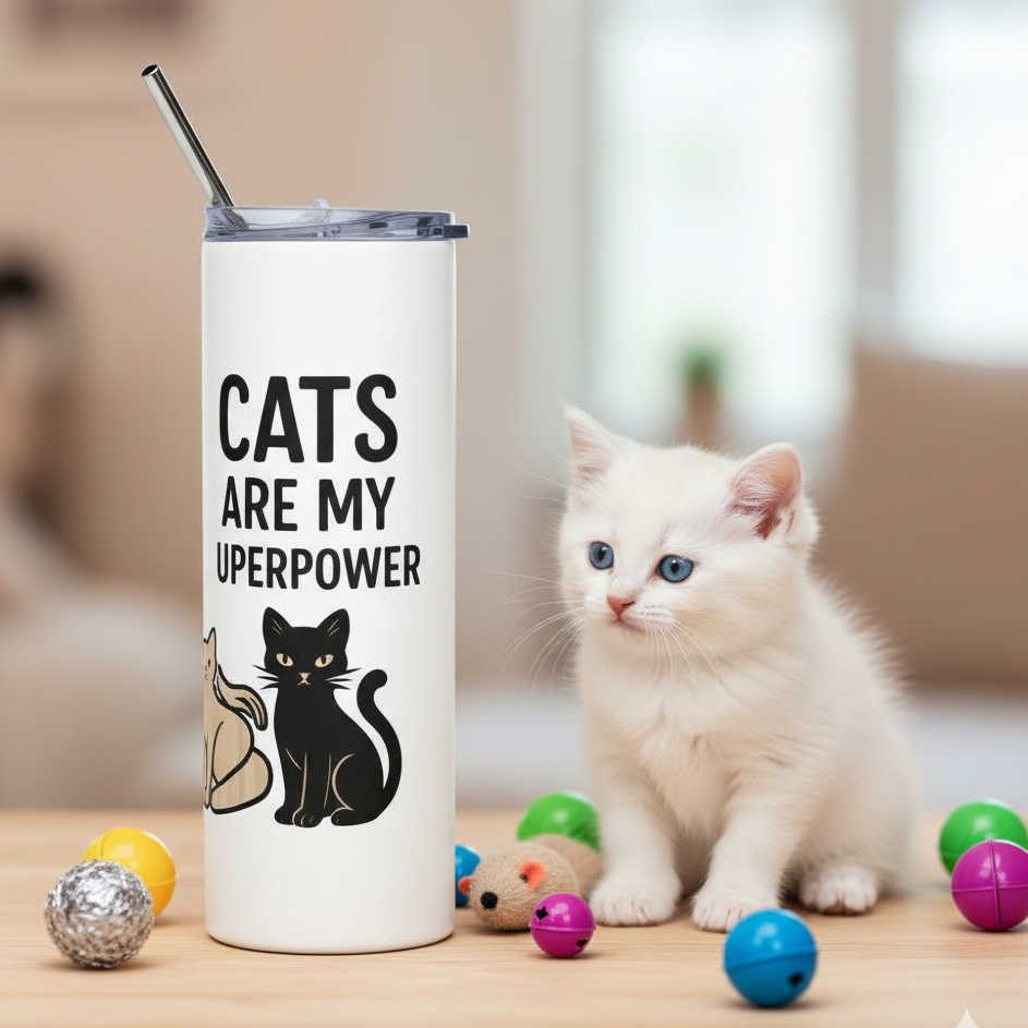 Vaso de Acero Inoxidable para Café - Diseño Gato Pin Up      "Cats Are My Superpower"