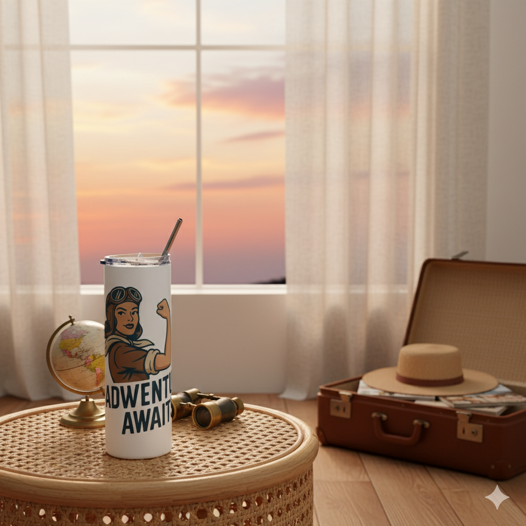 Vaso de Acero Inoxidable Aviadora - Botella Térmica Pin Up "Adventure Awaits"