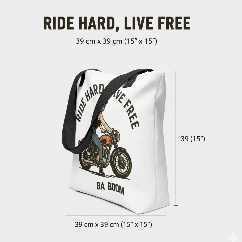 Bolso Tote Motera Retro                                        - Estilo Pin Up                             "Ride Hard Live Free"