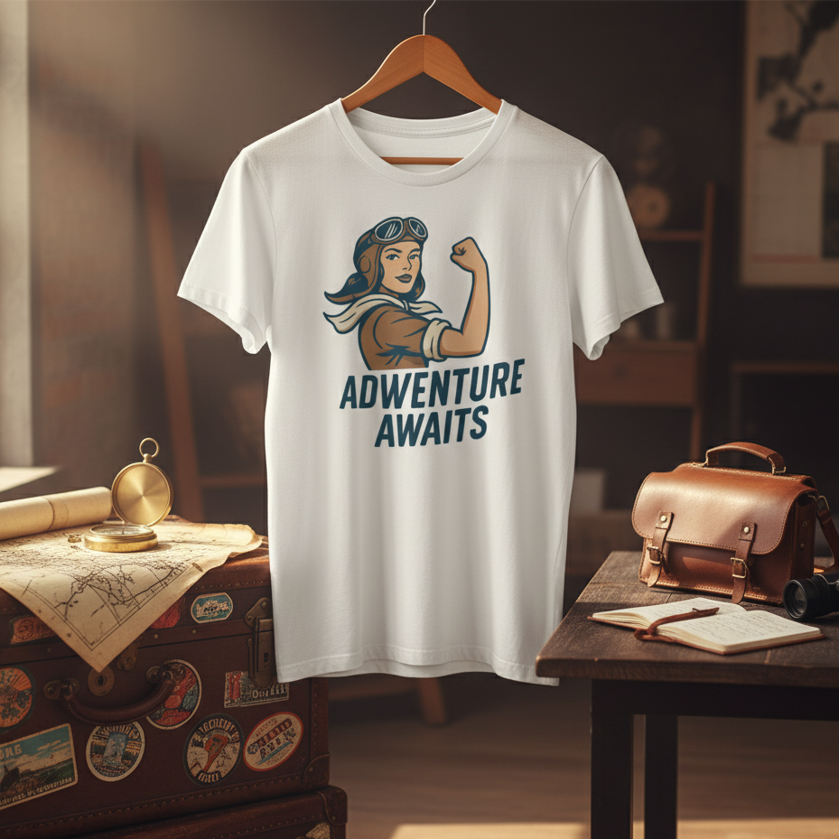 Camiseta larga de Aventura para Mujer - Diseño Vintage "Adventure Awaits"
