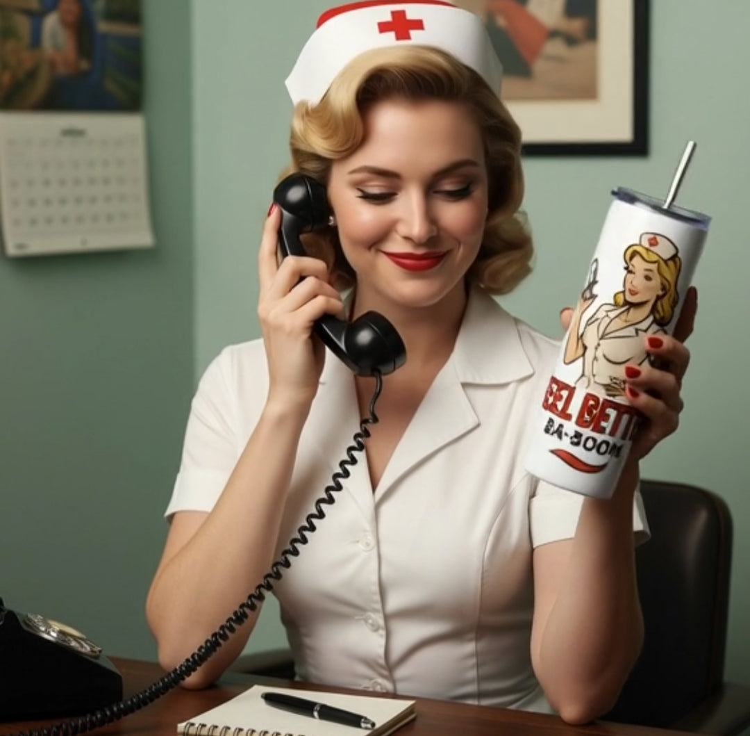 Vaso de Acero Inoxidable Enfermera - Botella Térmica Pin Up "Feel Better Ba-Boom"
